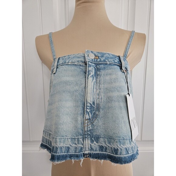 NWT ZARA Cropped Denim Spaghetti Strap Top Women’s Size XS Jean Tank Top - Picture 1 of 7